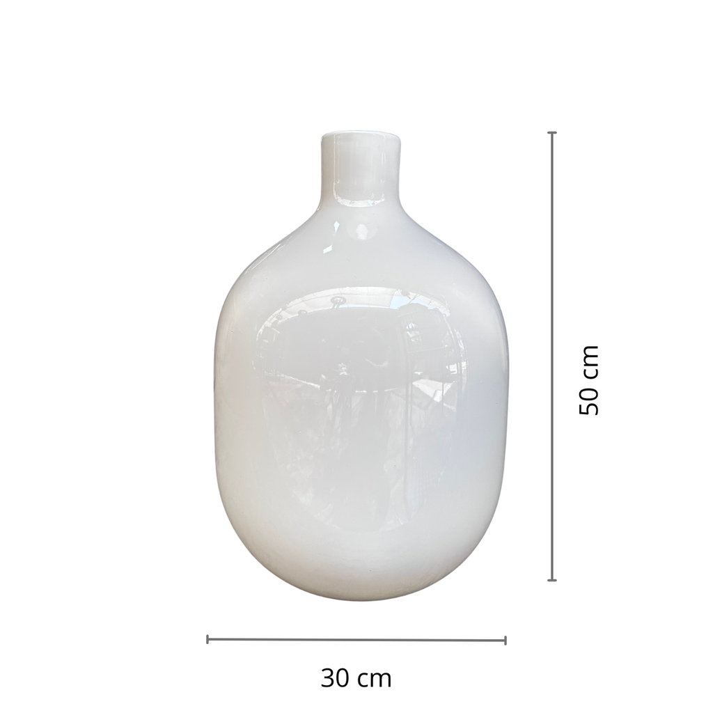 Jarron redondo vidrio Blanco brillante 50x30cm