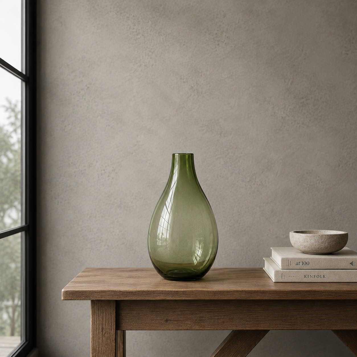 Jarron vidrio Gota verde olivo 40x23cm