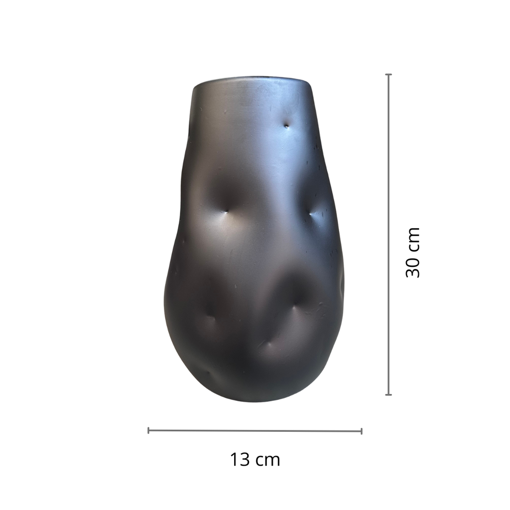 Jarrón Orgánico Negro Mate de Vidrio – 30 x 13 cm