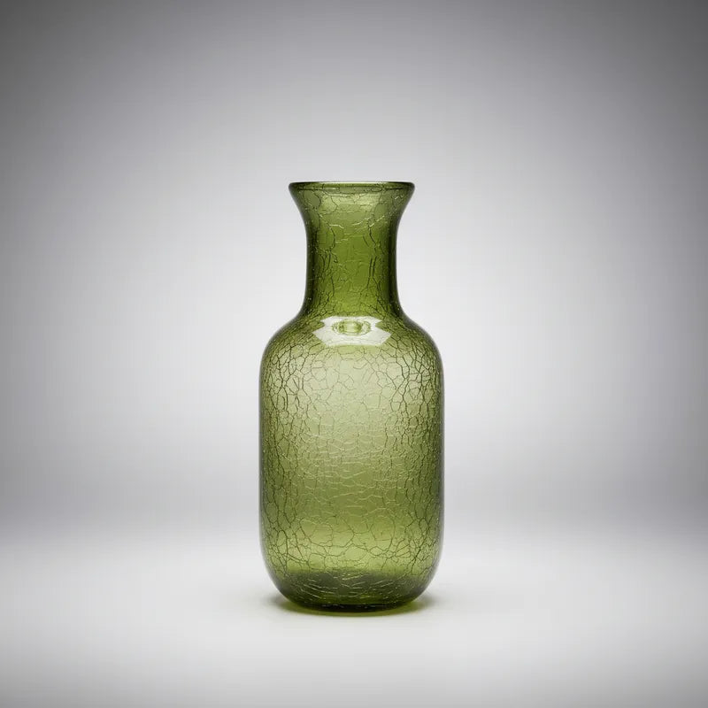 Set de botella y vaso de vidrio Verde olivo craquelado