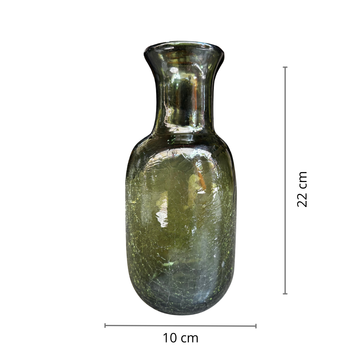 Set de botella y vaso de vidrio Verde olivo craquelado