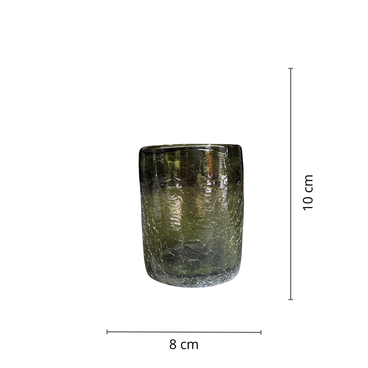 Set de botella y vaso de vidrio Verde olivo craquelado