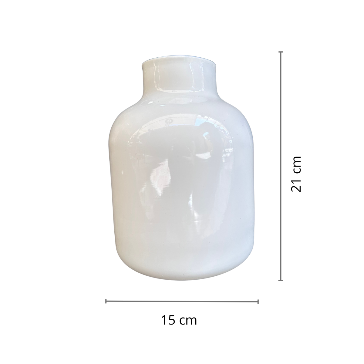 Jarrón de Vidrio Blanco Brilloso 21 x 15 cm