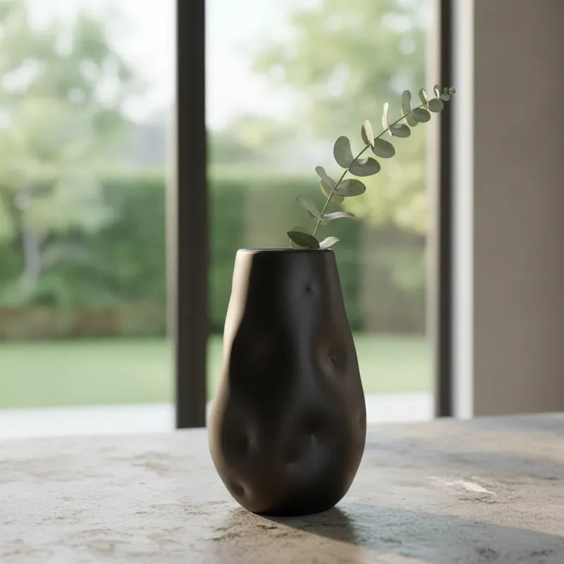 Jarrón Orgánico Negro Mate de Vidrio – 30 x 13 cm