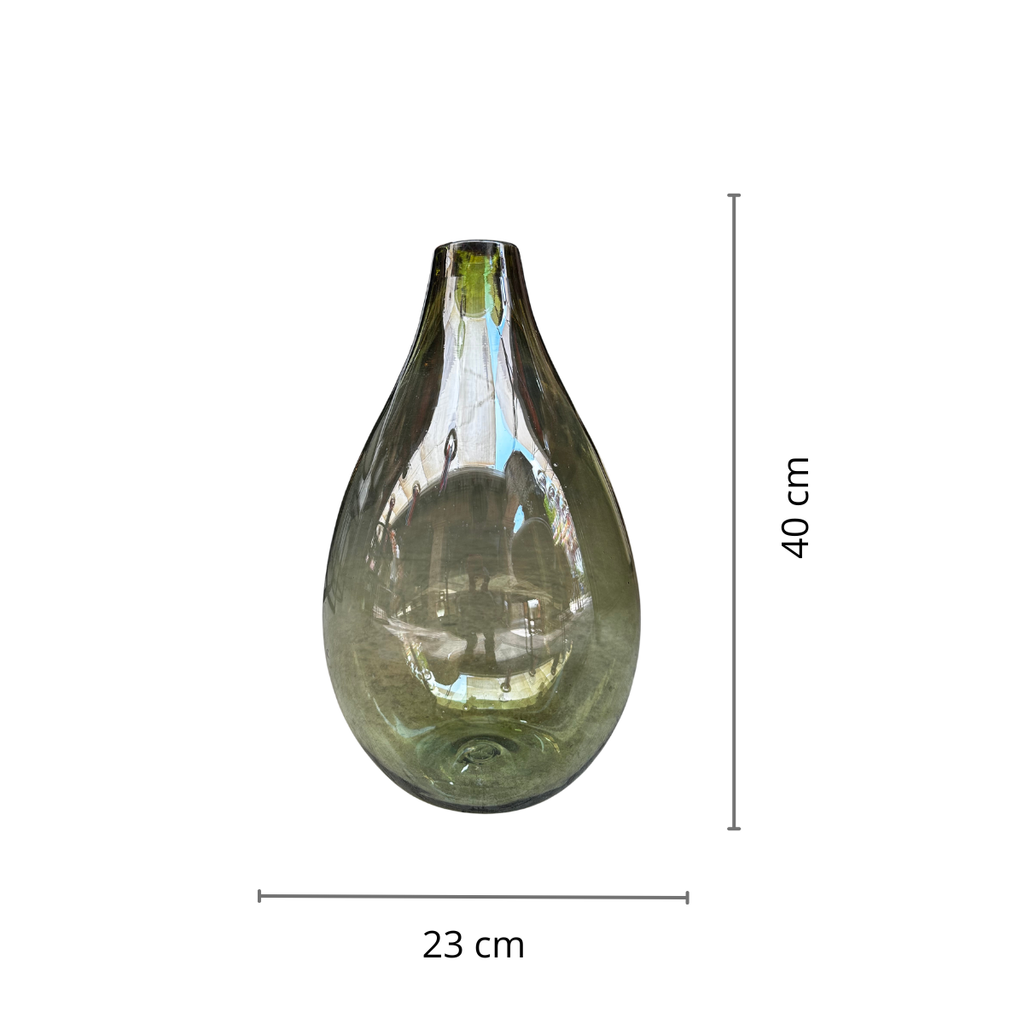 Jarron vidrio Gota verde olivo 40x23cm