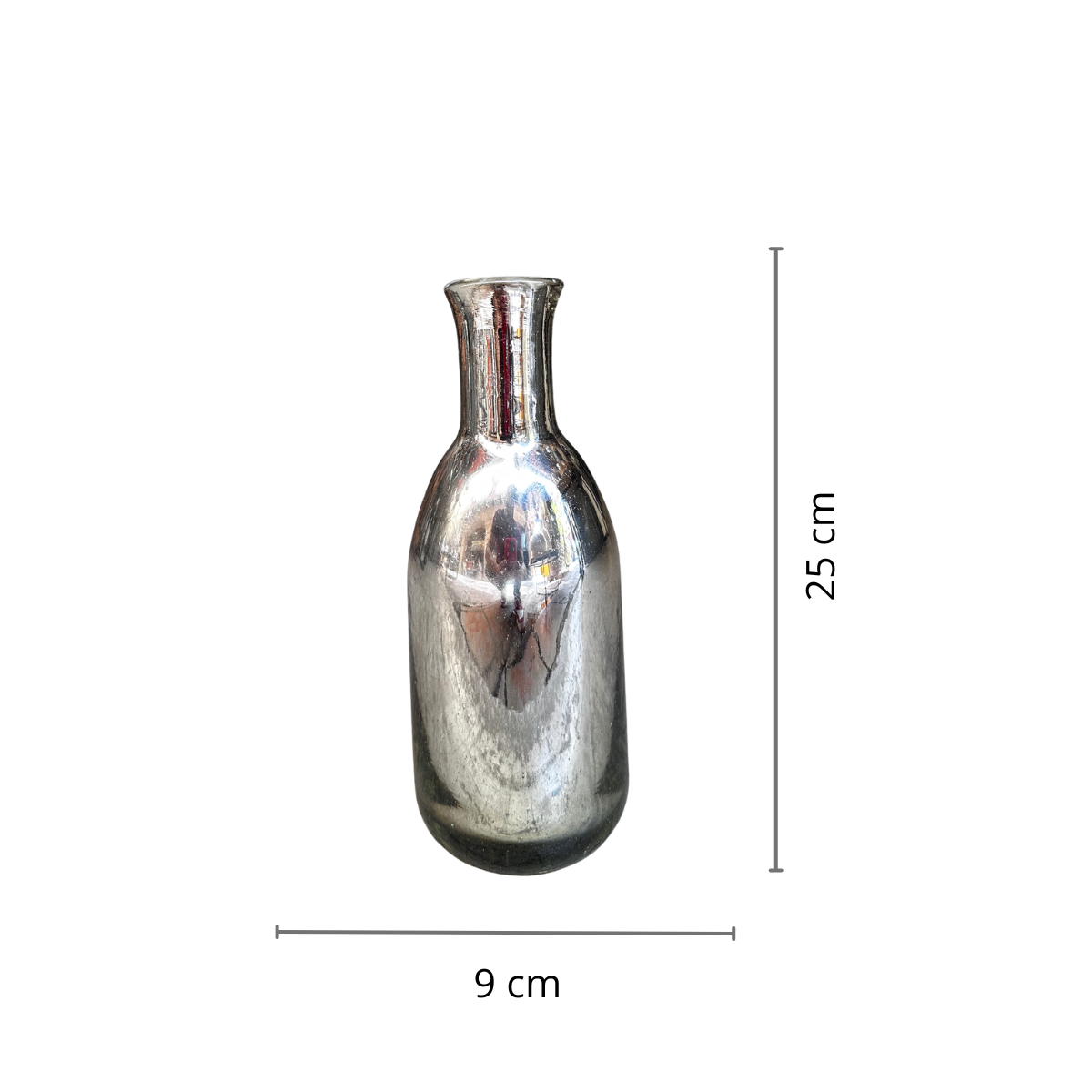 Botella decorativa de vidrio color Plata 25x9cm