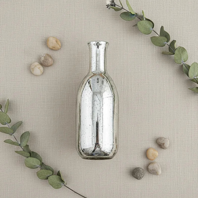 Botella decorativa de vidrio color Plata 25x9cm