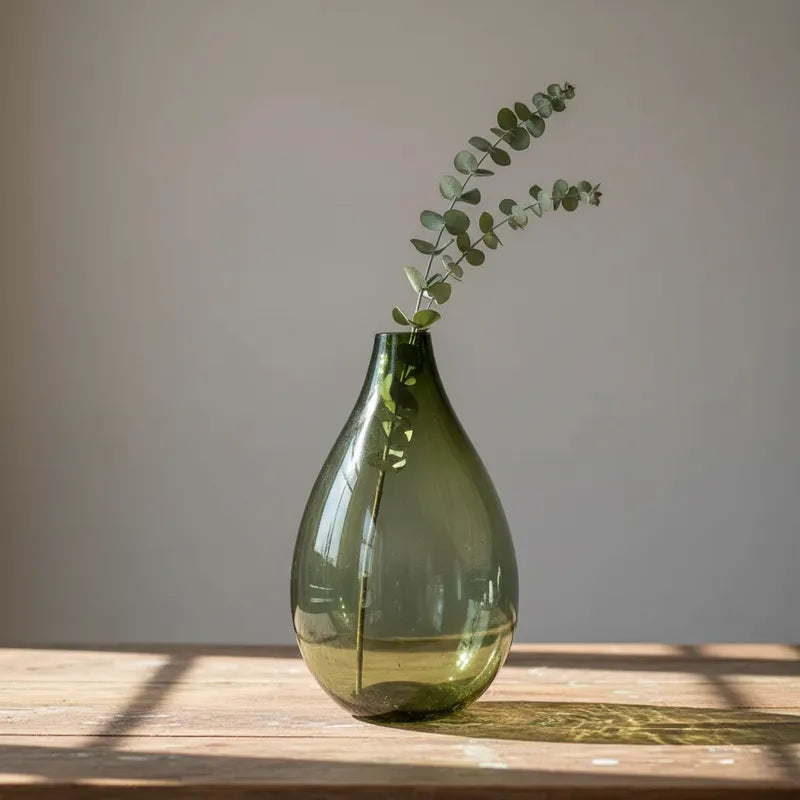 Jarron vidrio Gota verde olivo 40x23cm