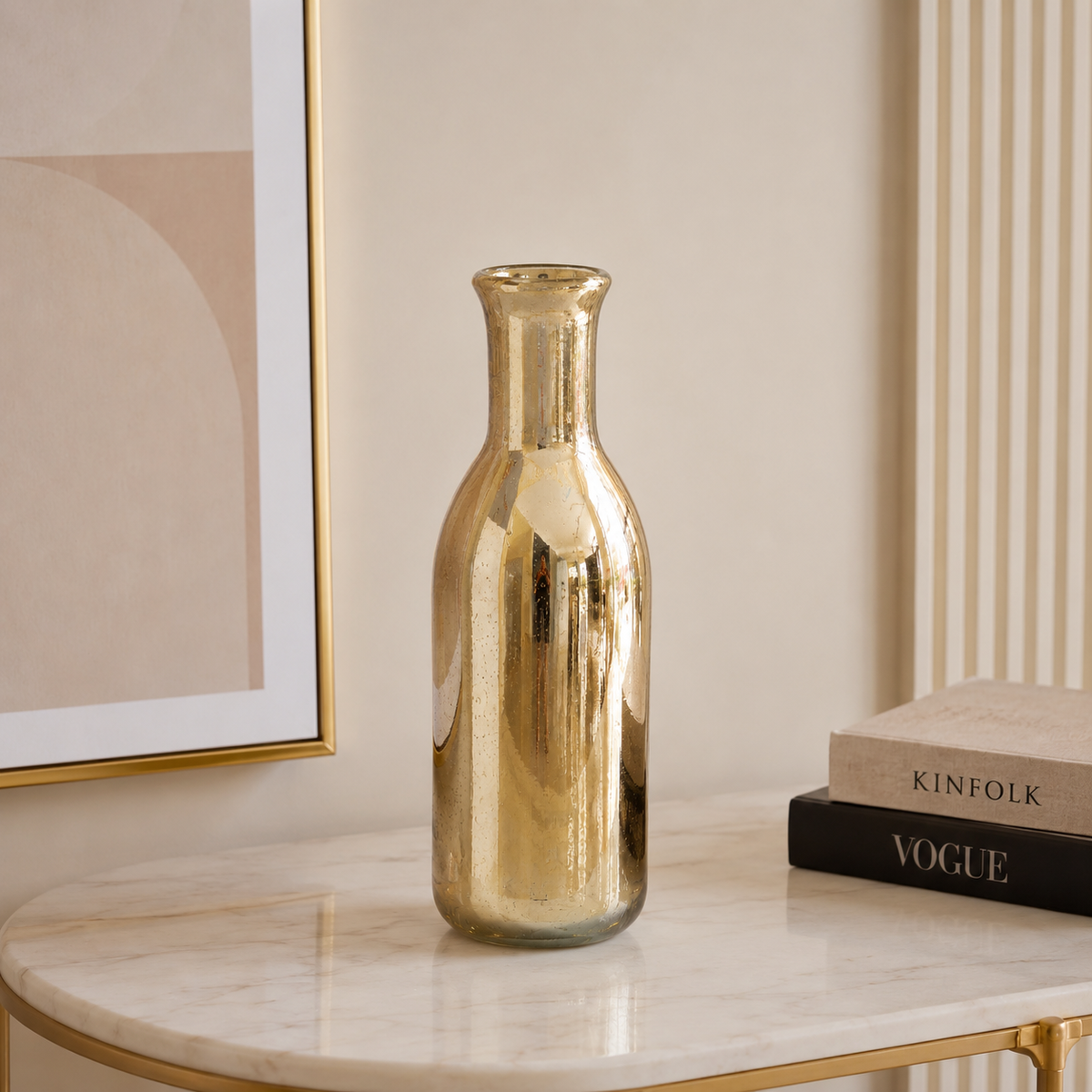 Botella decorativa de vidrio color Dorado 26x6cm
