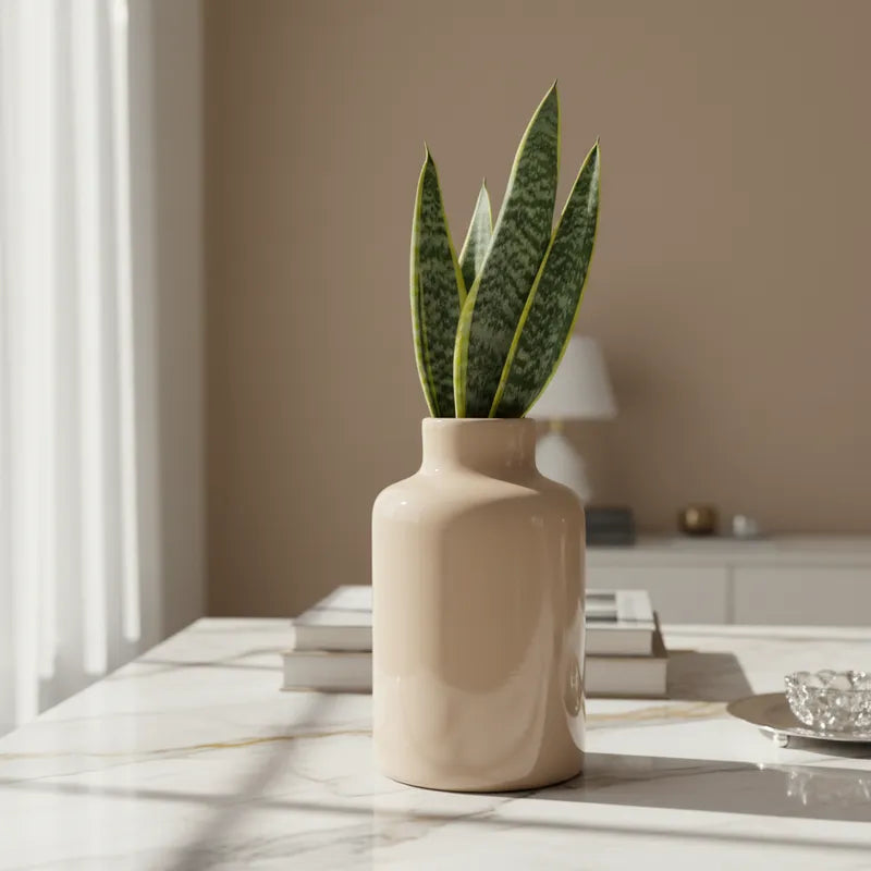 Jarrón Decorativo de Vidrio Capuchino Brilloso 34 x 20 cm