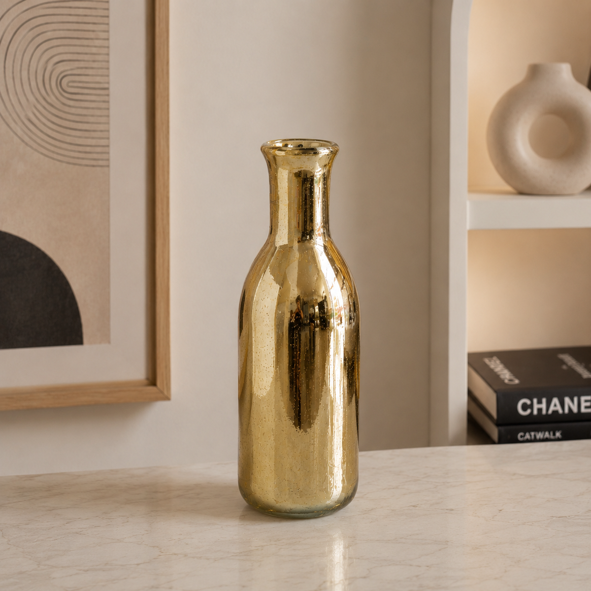 Botella decorativa de vidrio color Dorado 26x6cm