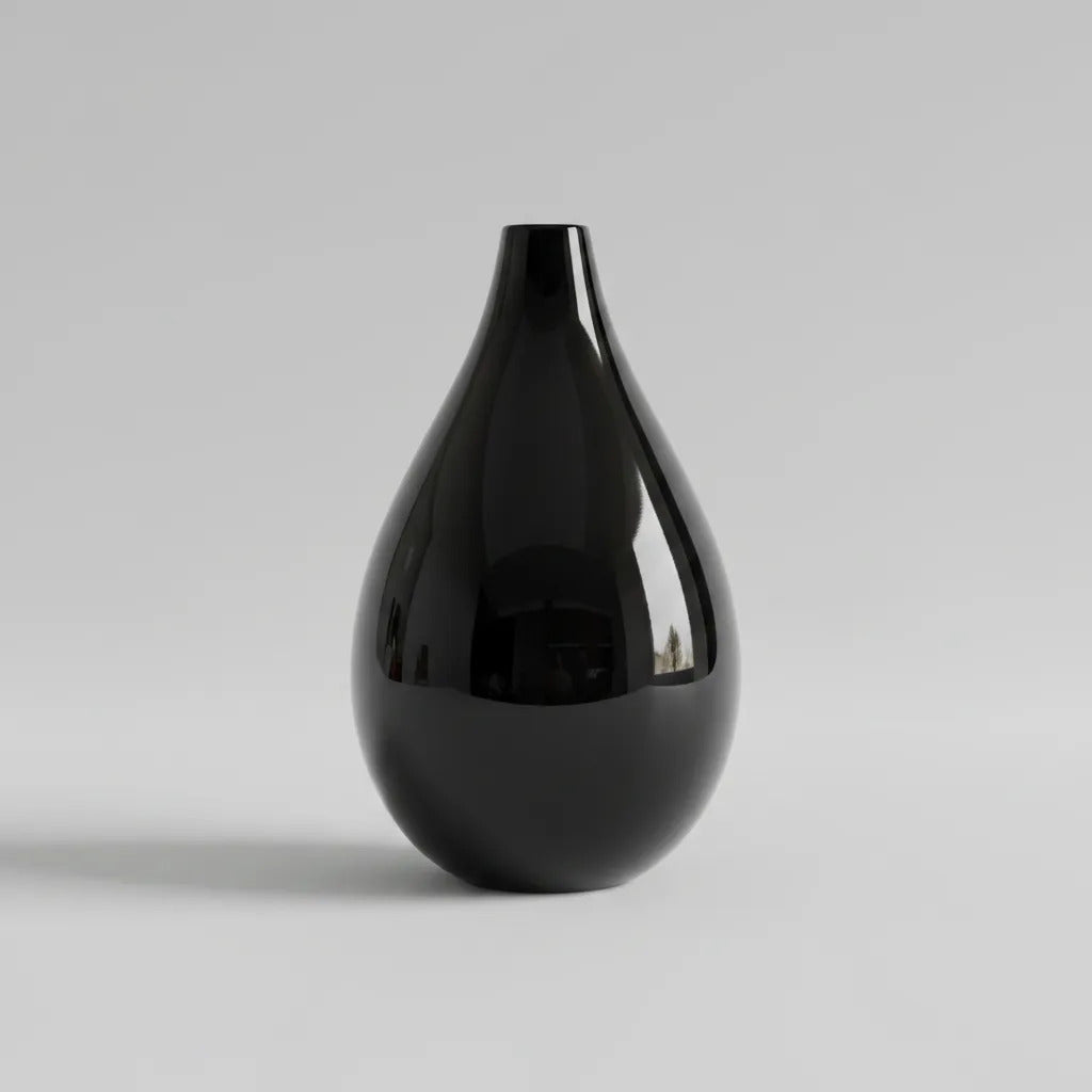 JARRON GOTA DE VIDRIO SOPLADO NEGRA BRILLANTE 20 X 40 CM